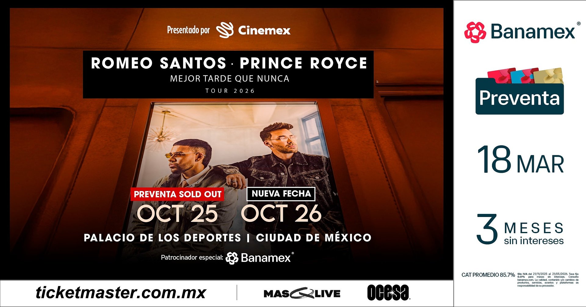 Debido a la gran demanda, Romeo Santos & Prince Royce suman una fecha más en Ciudad de México