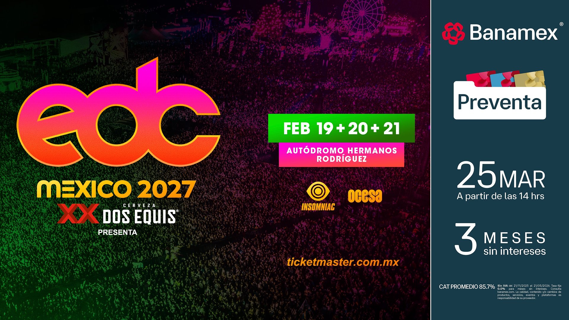 ¡Electric Daisy Carnival (EDC) México de Insomniac regresará del 19 al 21 de febrero de 2027!