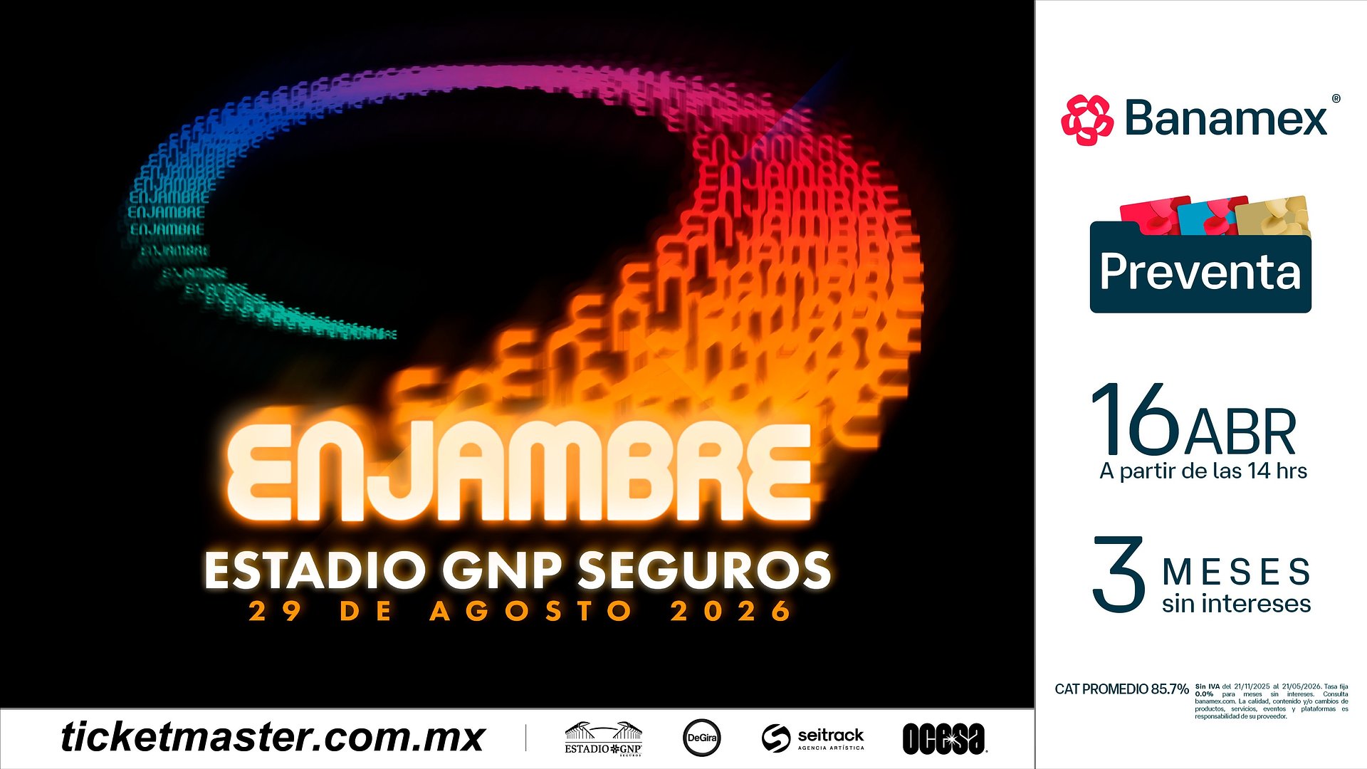 ENJAMBRE HACE HISTORIA: LA BANDA ANUNCIA SU PRIMER CONCIERTO EN SOLITARIO EN EL ESTADIO GNP SEGUROS