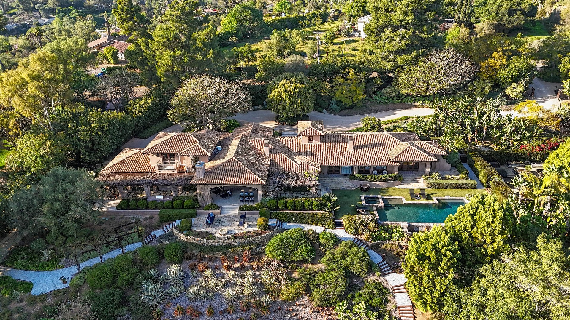Private Gated Estate on Nearly 2.5 Acres of Landscaped Grounds by Designer Theresa Clark in the Historic Covenant of Rancho Santa Fe Listed for $6,999,000 by Coldwell Banker Realty