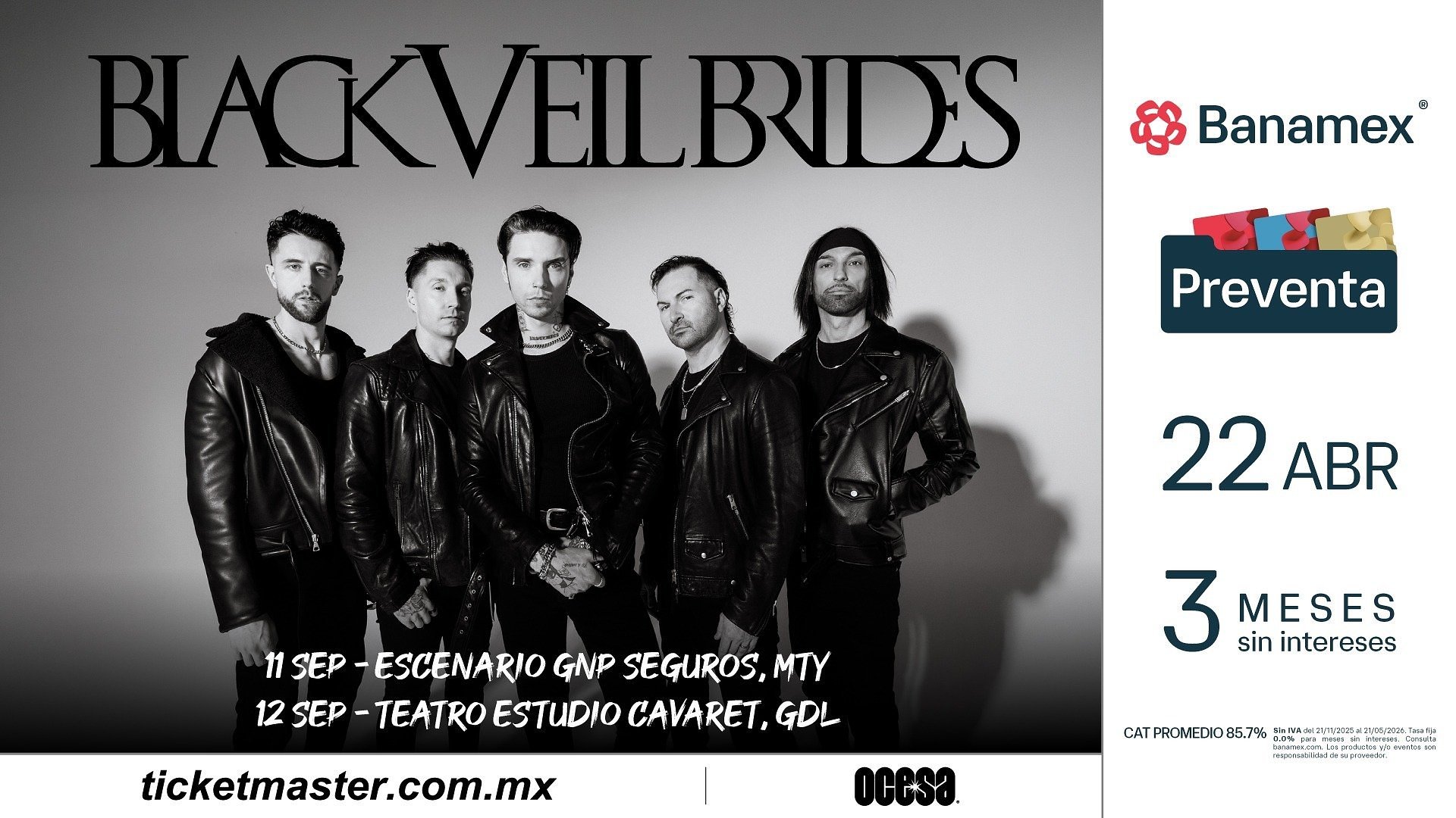 BLACK VEIL BRIDES CONFIRMA SU LLEGADA A MÉXICO EN EL MARCO DEL LANZAMIENTO DE SU NUEVO ÁLBUM VINDICATE