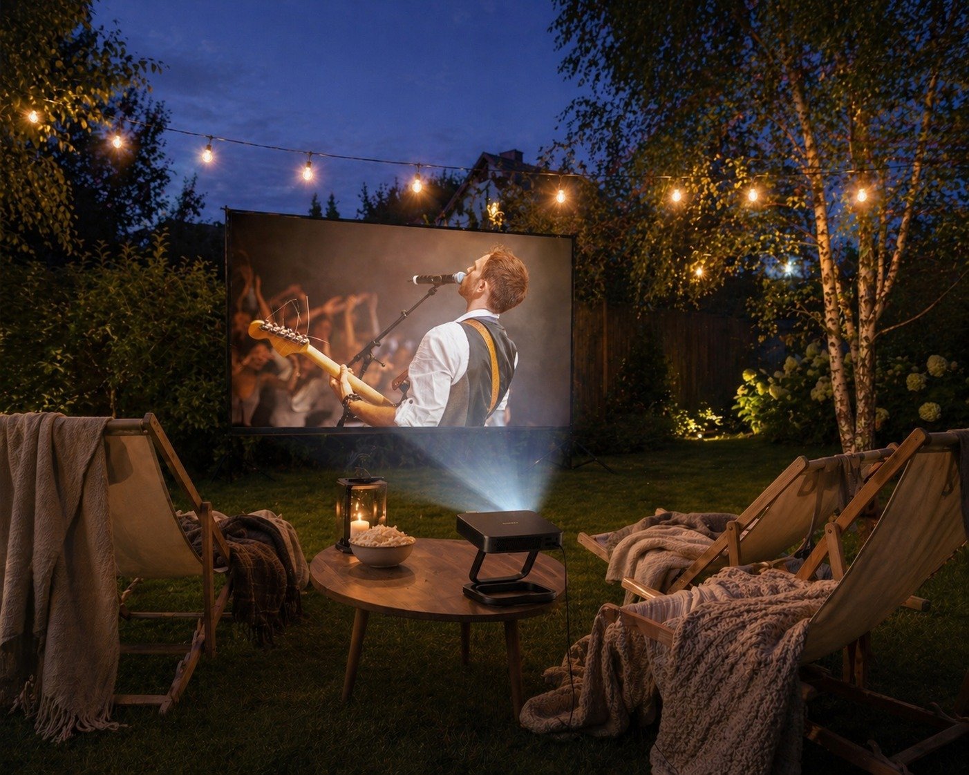 Na majówkę otwieramy sezon kina pod chmurką. Wystarczy projektor w ogrodzie lub na tarasie