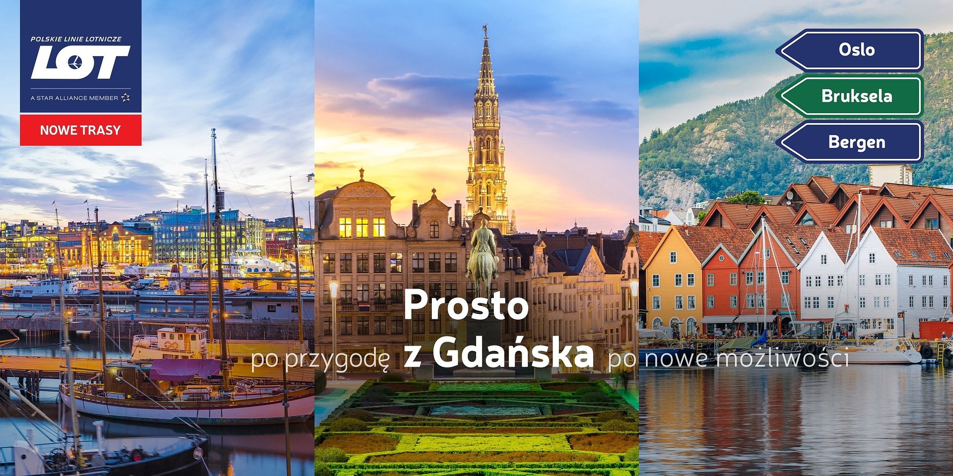 Bezpośrednie rejsy PLL LOT z Gdańska do Brukseli, Oslo i Bergen już dostępne