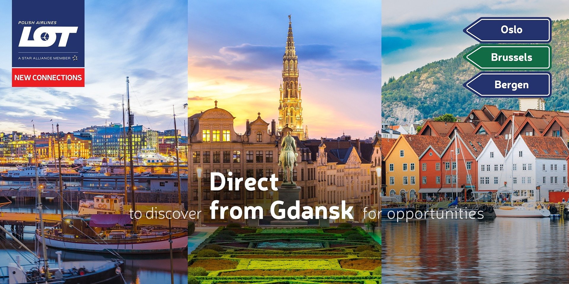 Direct LOT Polish Airlines’ flights connecting Gdansk with Brussels, Oslo and Bergen are available now
