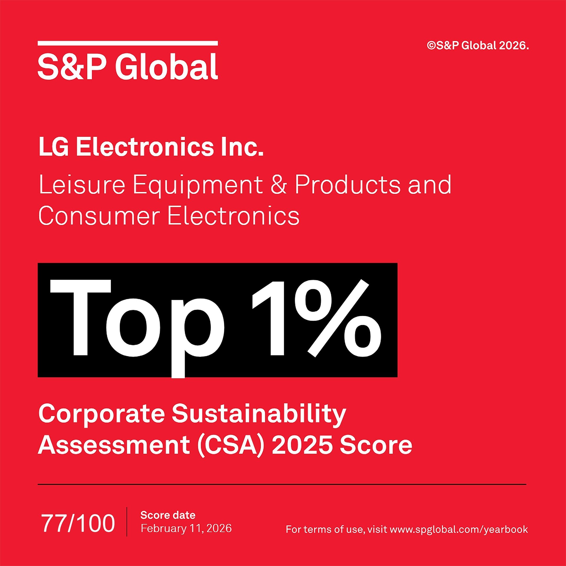 LG Electronics trzeci raz z rzędu wśród 1% najlepiej ocenianych firm w rankingu zrównoważonego rozwoju S&P Global