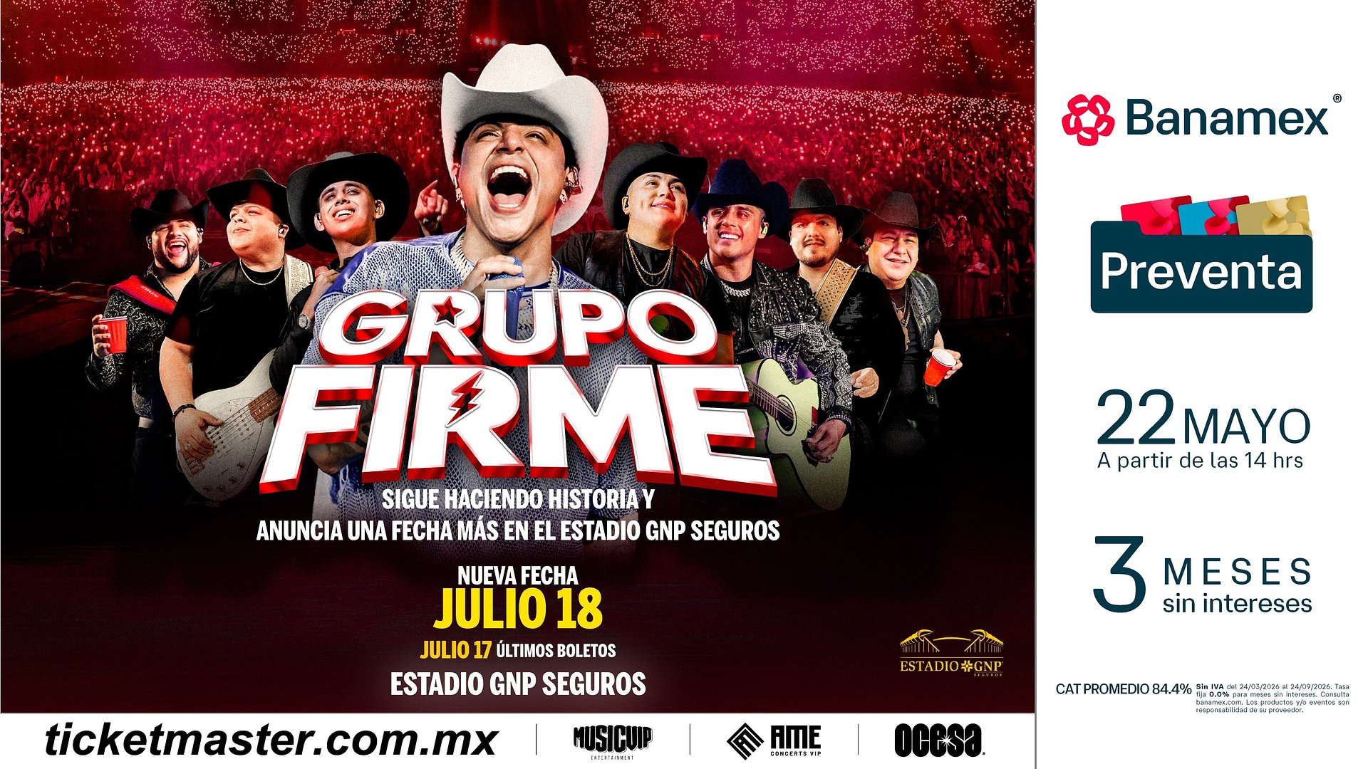 GRUPO FIRME SIGUE HACIENDO HISTORIA Y ANUNCIA UNA FECHA MÁS EN EL ESTADIO GNP SEGUROS