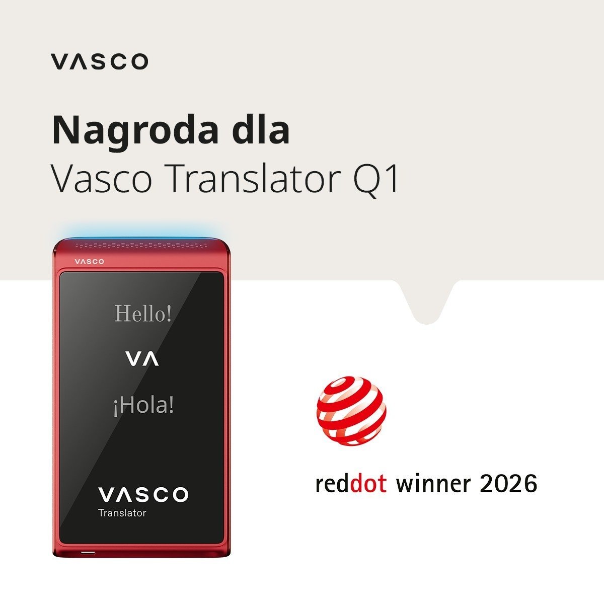 Polska technologia ponownie doceniona na świecie: Vasco Translator Q1 z prestiżową nagrodą Red Dot