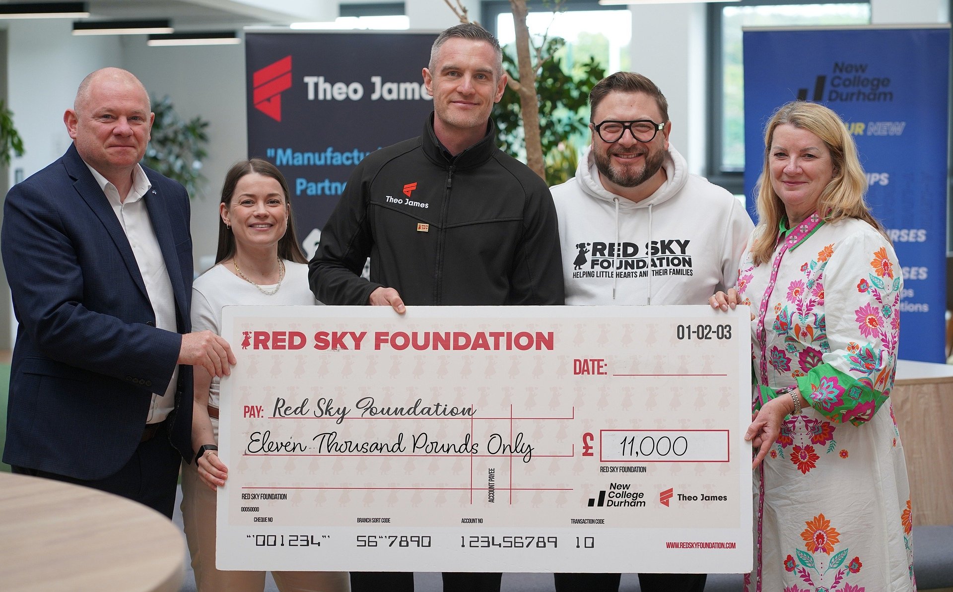 Theo James Recruitment Partners with New College Durham to Raise £11,000 for Red Sky Foundation and Strengthen Industry Connections Across the North East