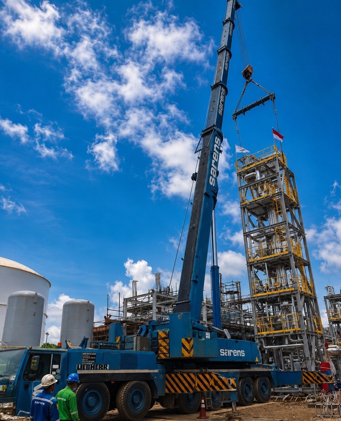Sarens performs lifting and handling operations for structural piping materials in Bontang, Kalimantan