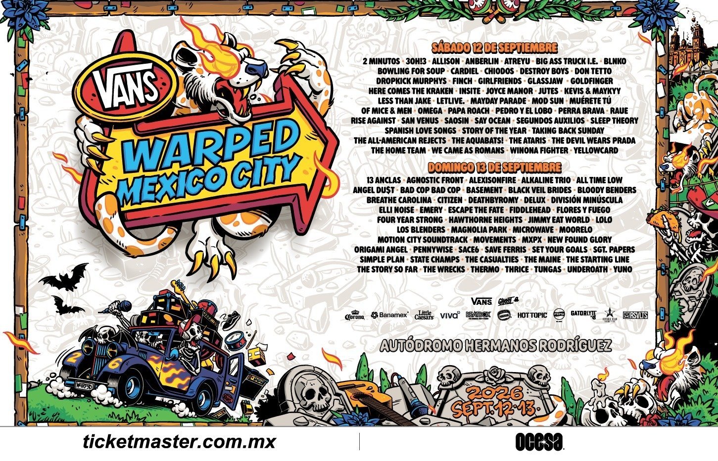 VANS WARPED TOUR MÉXICO REVELA SU CÁRTEL POR DÍAS Y ACTIVA LA VENTA DE BOLETOS INDIVIDUALES