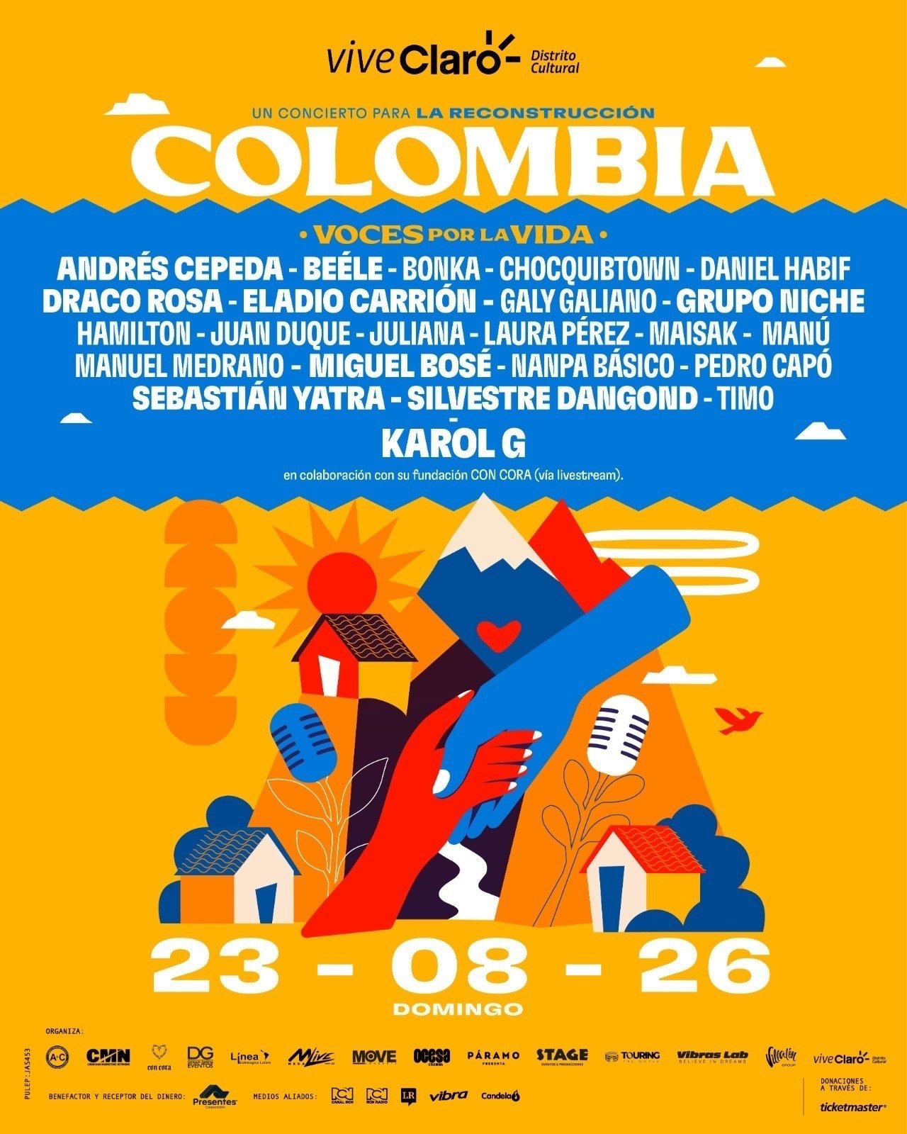 La industria musical colombiana se une en "Colombia: Voces por la vida", para ayudar a darle techo a las comunidades más afectadas por el terremoto