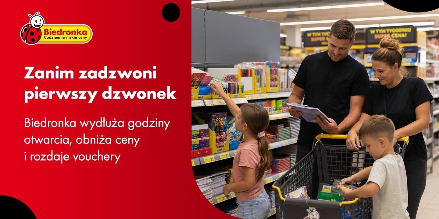 Zanim zadzwoni pierwszy dzwonek - Biedronka wydłuża godziny otwarcia, obniża ceny i rozdaje vouchery