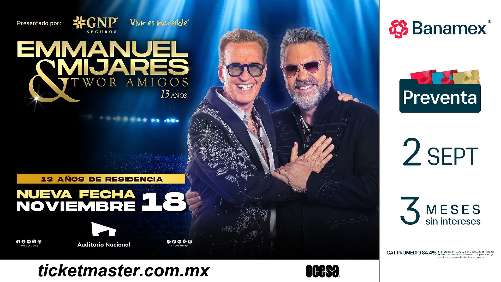 Emmanuel & Mijares celebran más de una década del Two'r amigos con nueva fecha en el Auditorio Nacional