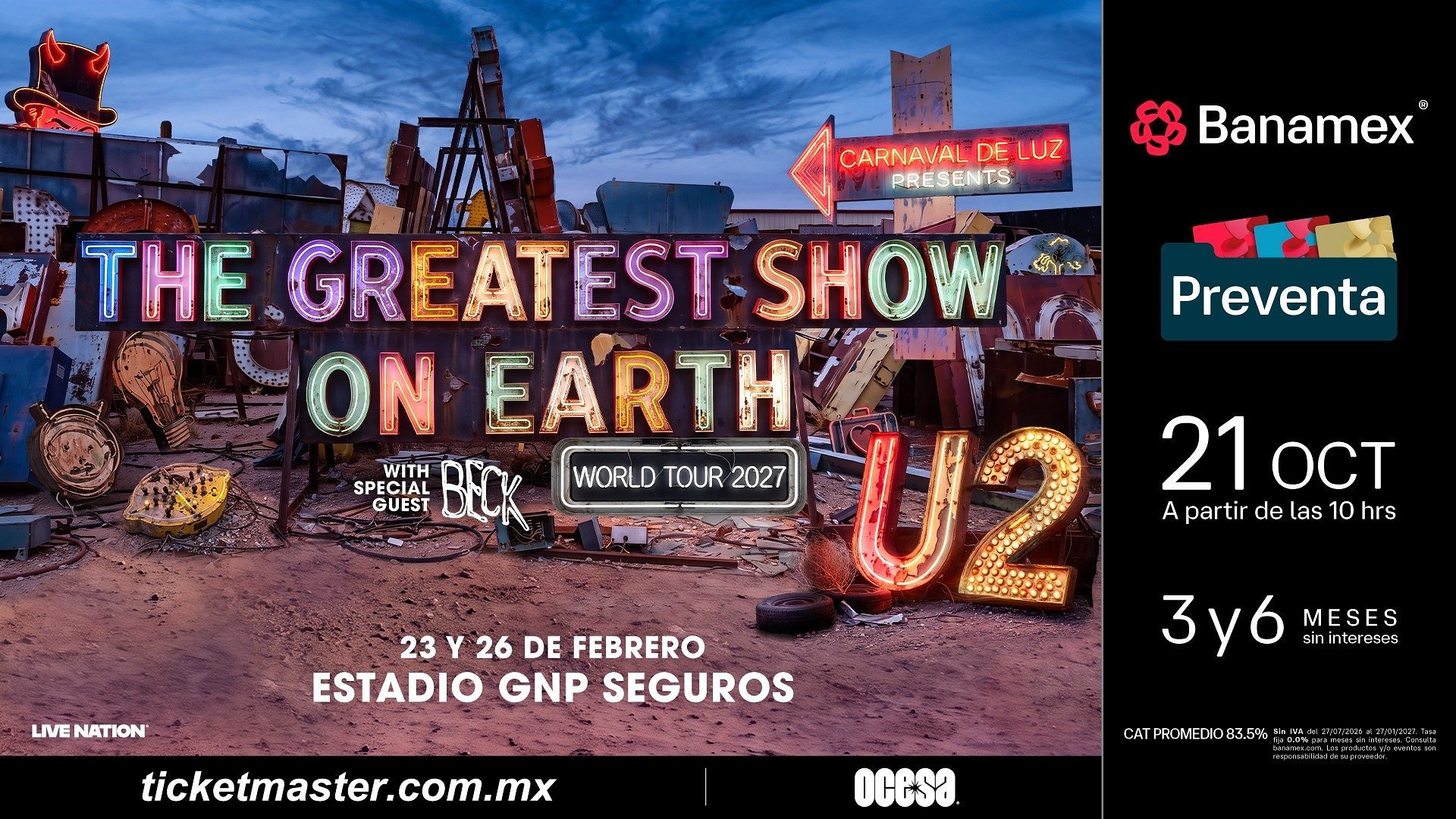 U2 ANUNCIA CARNAVAL DE LUZ Y PRESENTA: THE GREATEST SHOW ON EARTH WORLD TOUR 2027