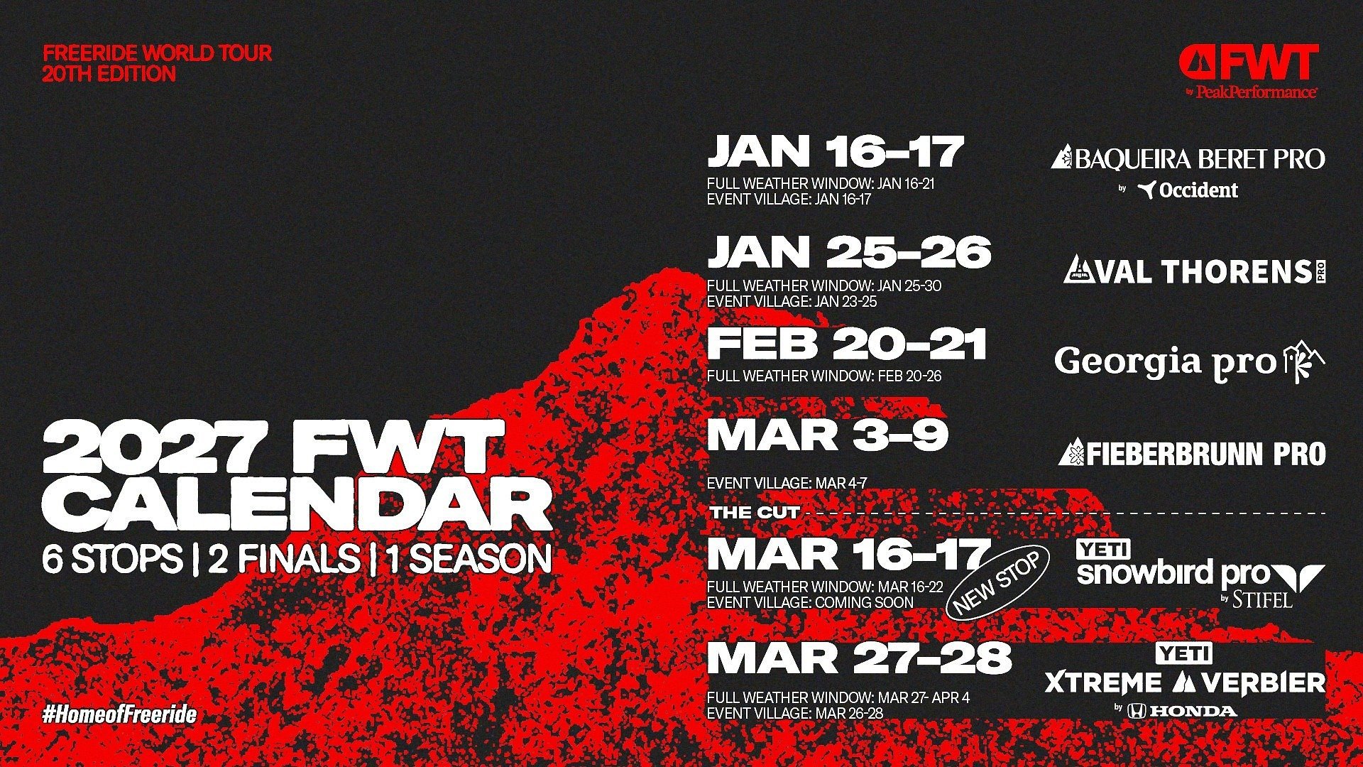 Freeride World Tour by Peak Performance unveils 2027 calendar for landmark 20th season